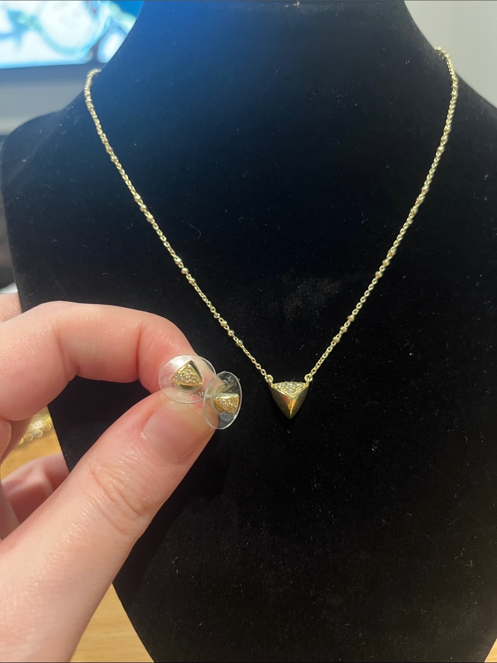 Kendra Scott Gold-Tone Triangle Pendant Necklace & Earrings | SET